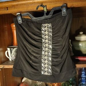 Lipstick black ruched strapless sequin tube top. Medium